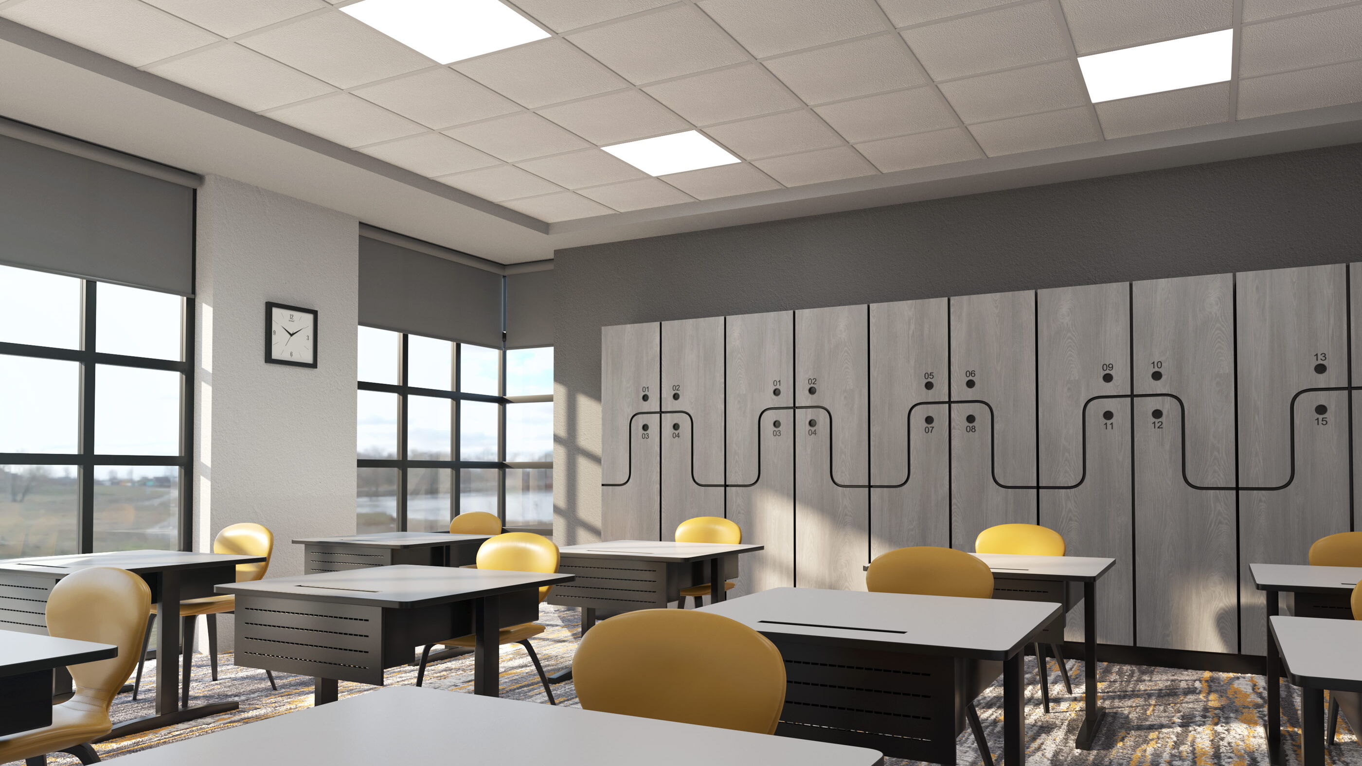 Classroom with acoustic ceiling tiles