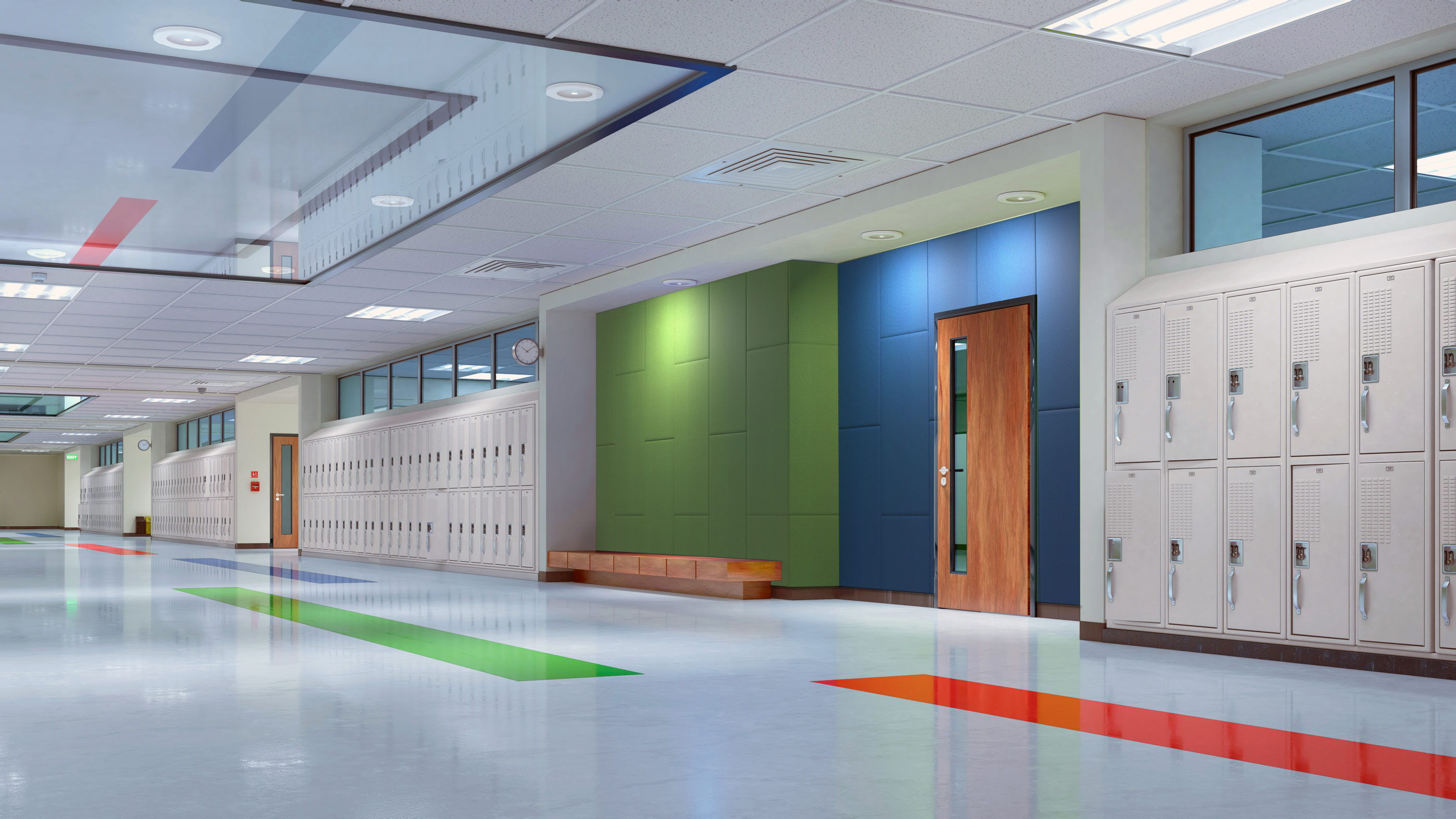 Acoustic Underlayment used in a school hallway