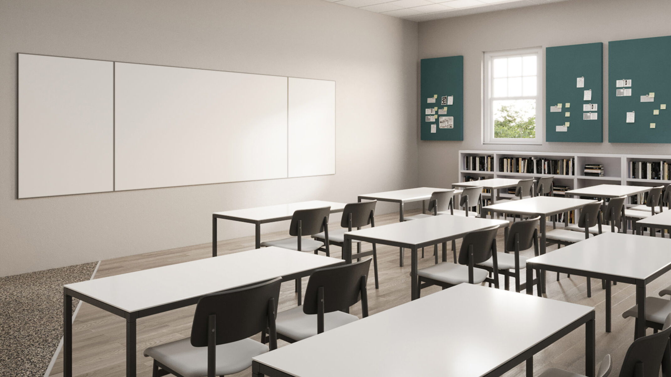 Acoustic floor underlayment used in a classroom