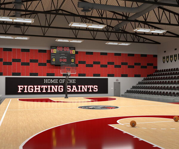 Basketball gym with acoustic banners