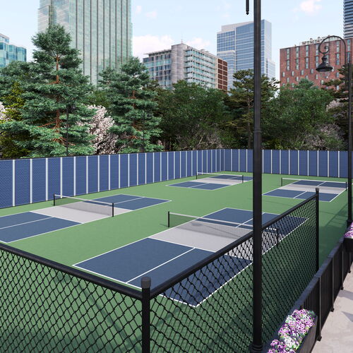 exterior sound curtains around a pickleball court