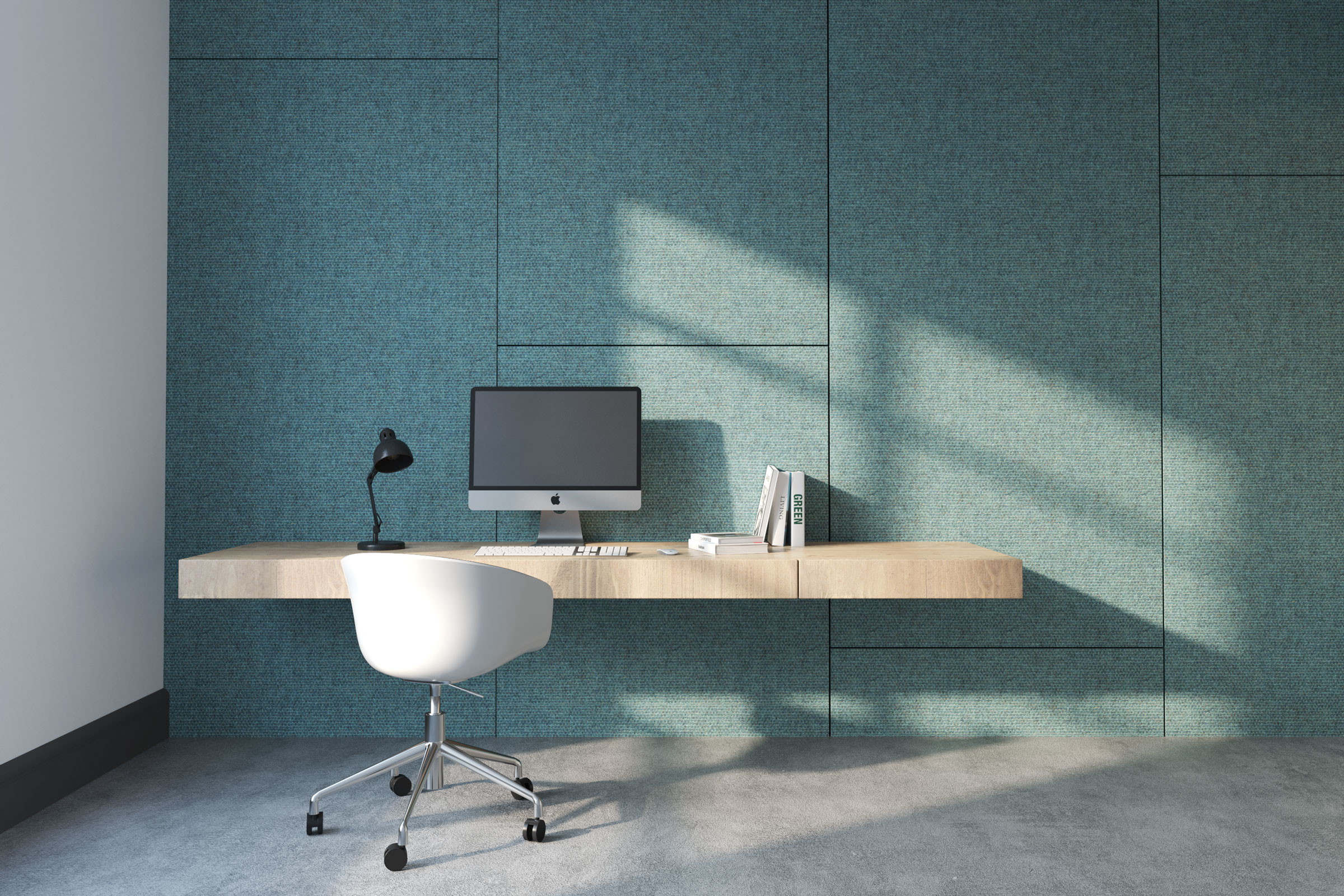 Teal Colored S-2500 Sound Barrier Acoustic Panel in an office space